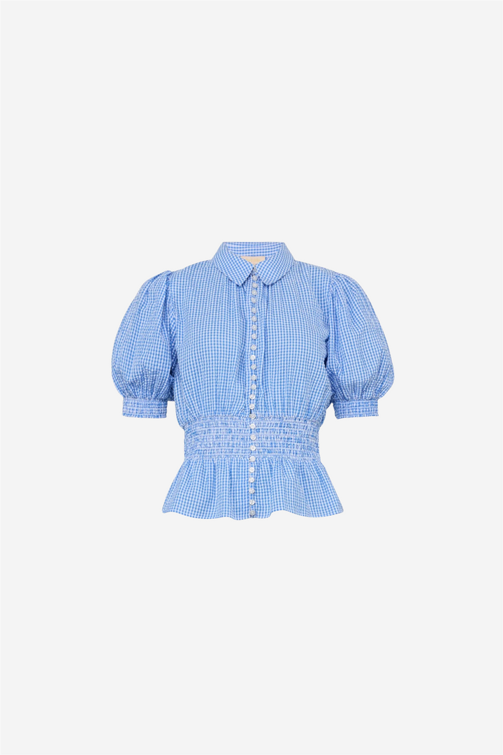 Seersucker Smocking Blouse Blue Checks