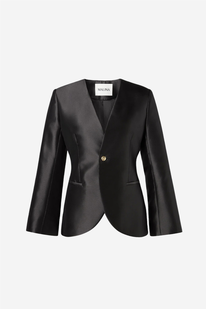Nori Fitted Heavy Satin Blazer Black