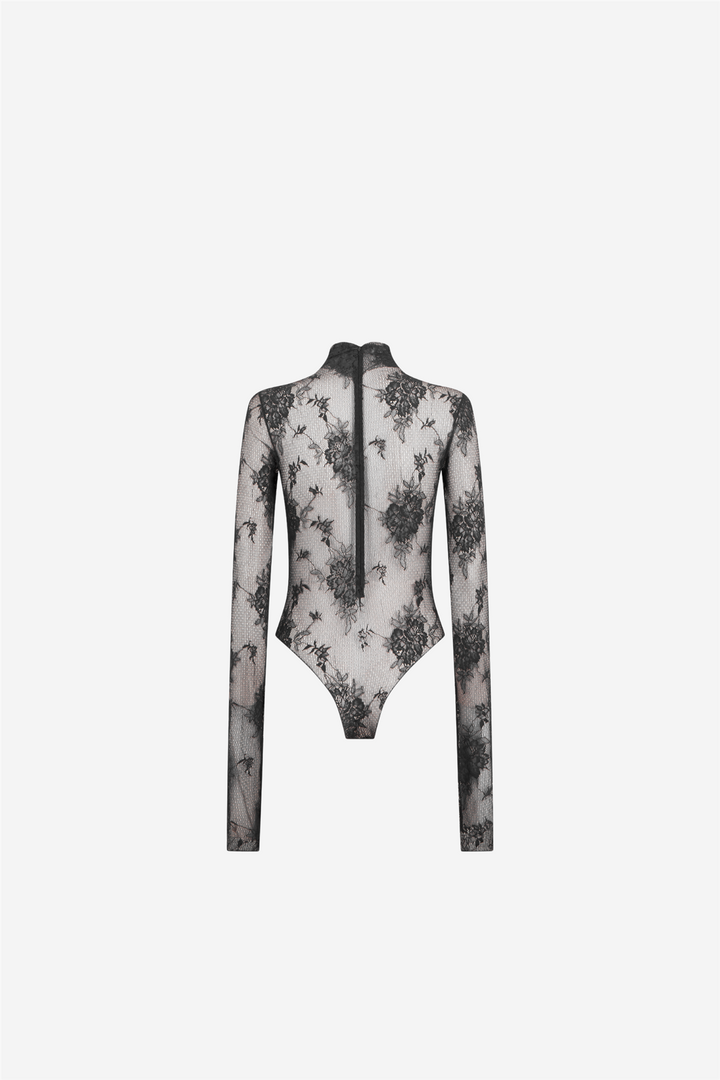 Ziggy Lace Turtleneck Bodysuit Black