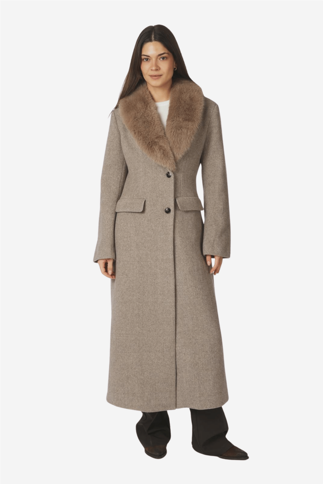 Corina Herringbone Twill Coat Beige Melange