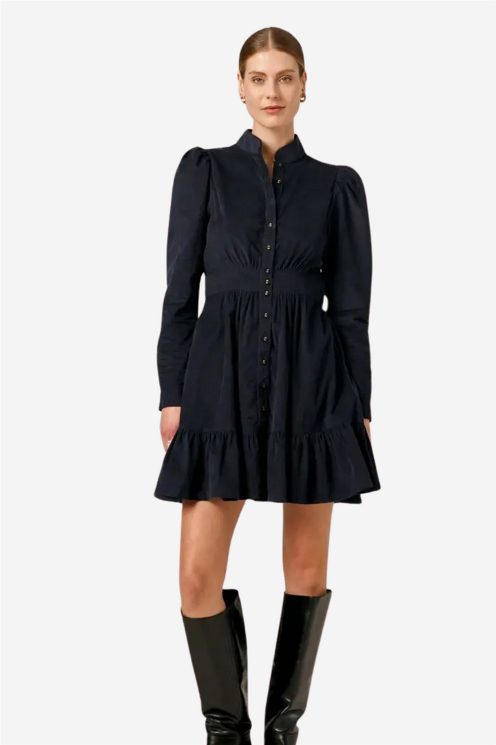 Baby Cord Mini Dress Black