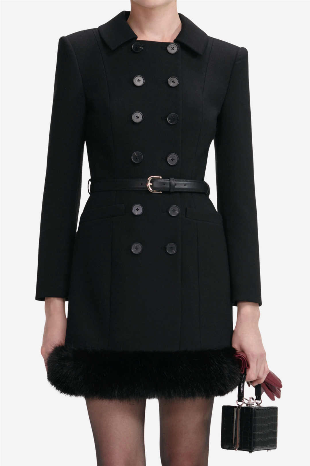 Black Wool Double Breasted Mini Dress
