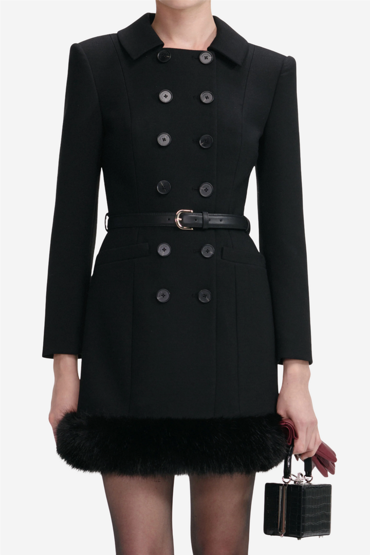 Black Wool Double Breasted Mini Dress