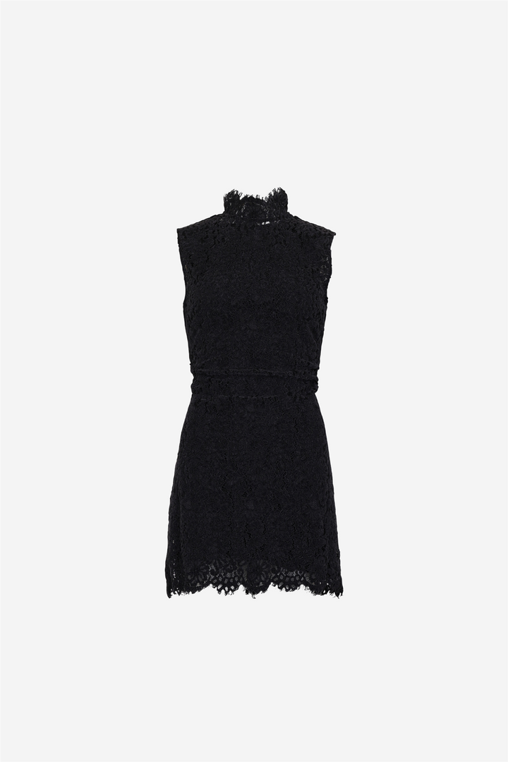 Lace Velvet Mini Dress Black