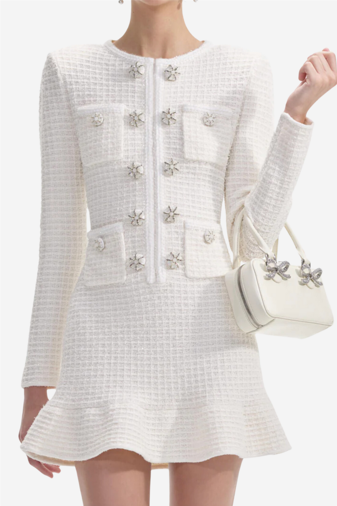 Cream Buttoned Knit Mini Dress Cream