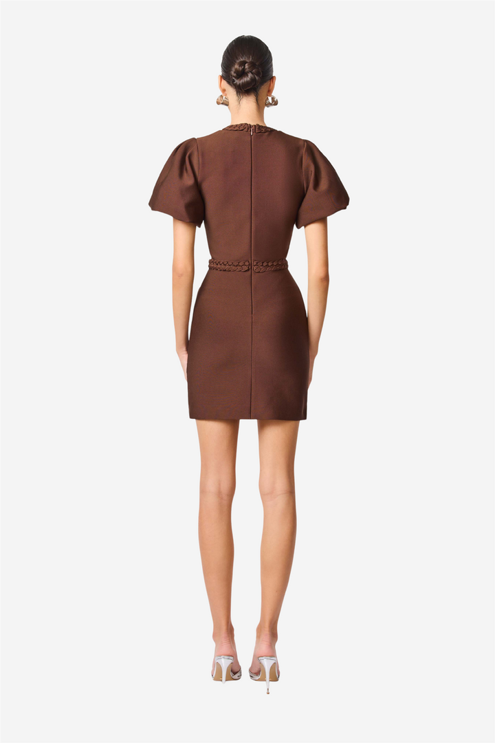 Floriana Puff Sleeve Mini Dress Brown