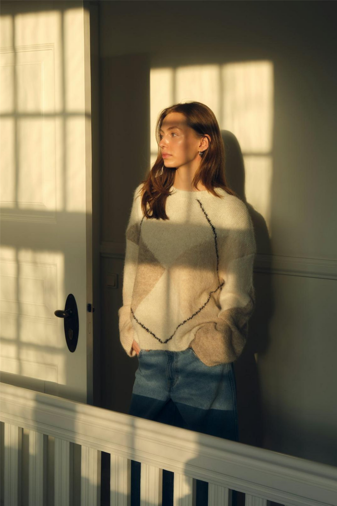 Inga Check Fluff Knit Blouse Creme