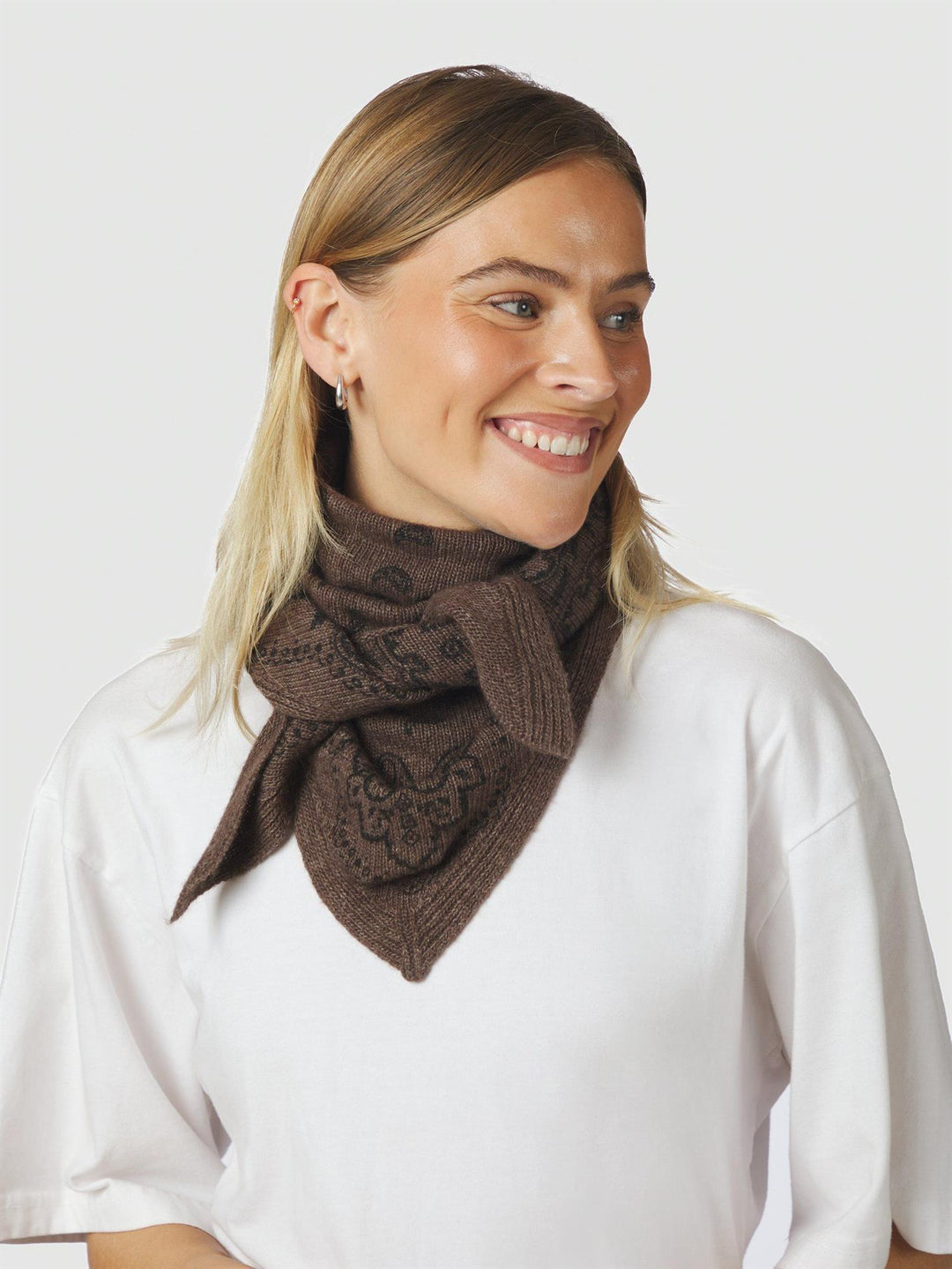 Lolana Paisley Knit Scarf Brown Melange