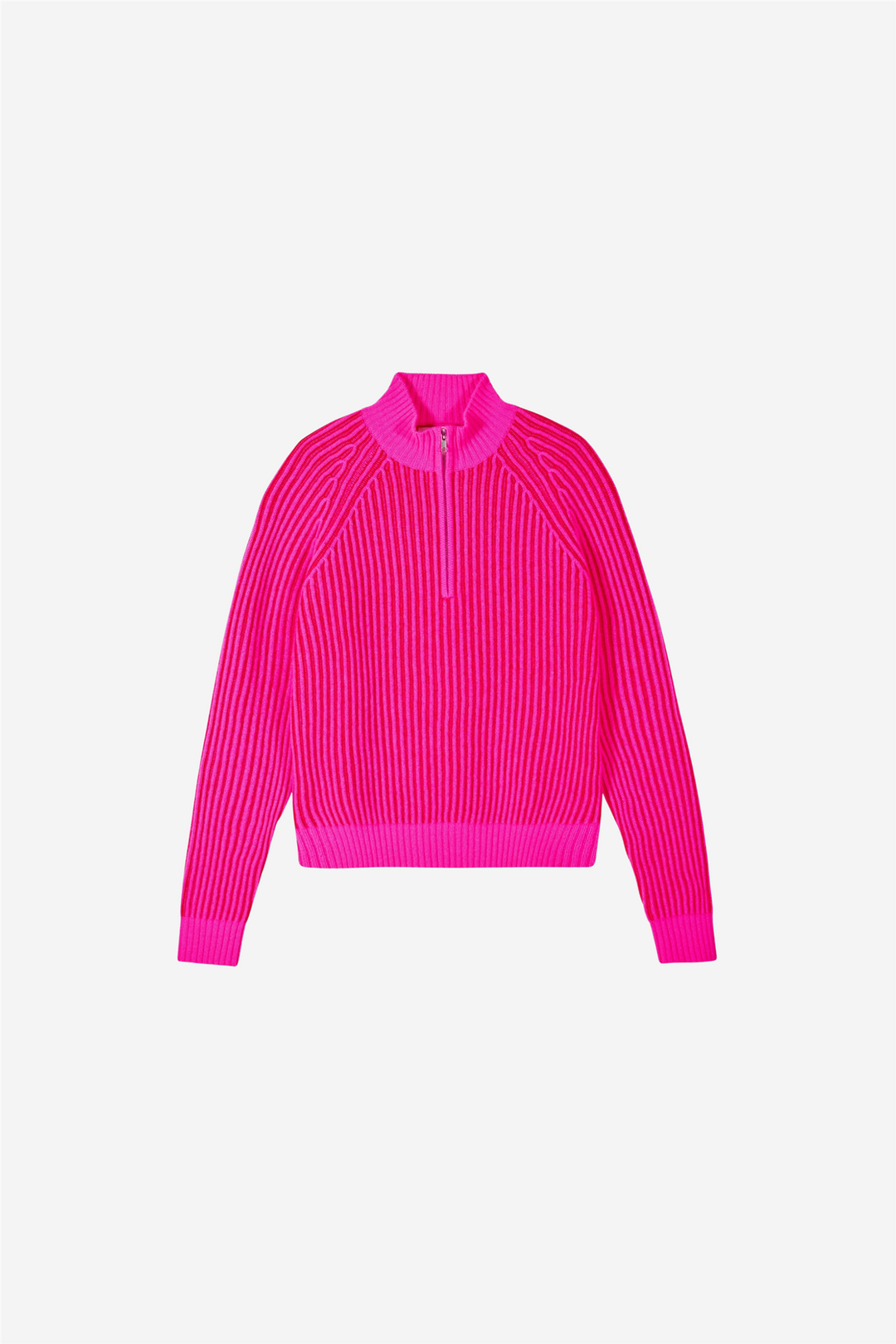 Two-Tone Yarn Quarter Zip Neck Sweater Passion Red
