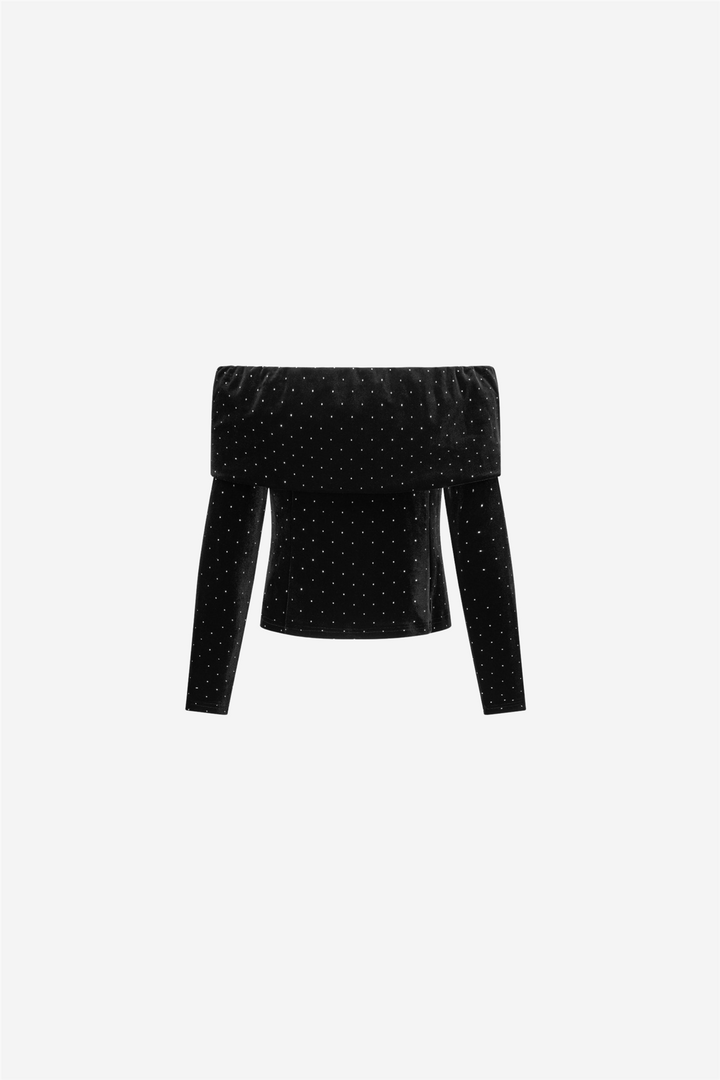 Tale Stud Velour Top Black