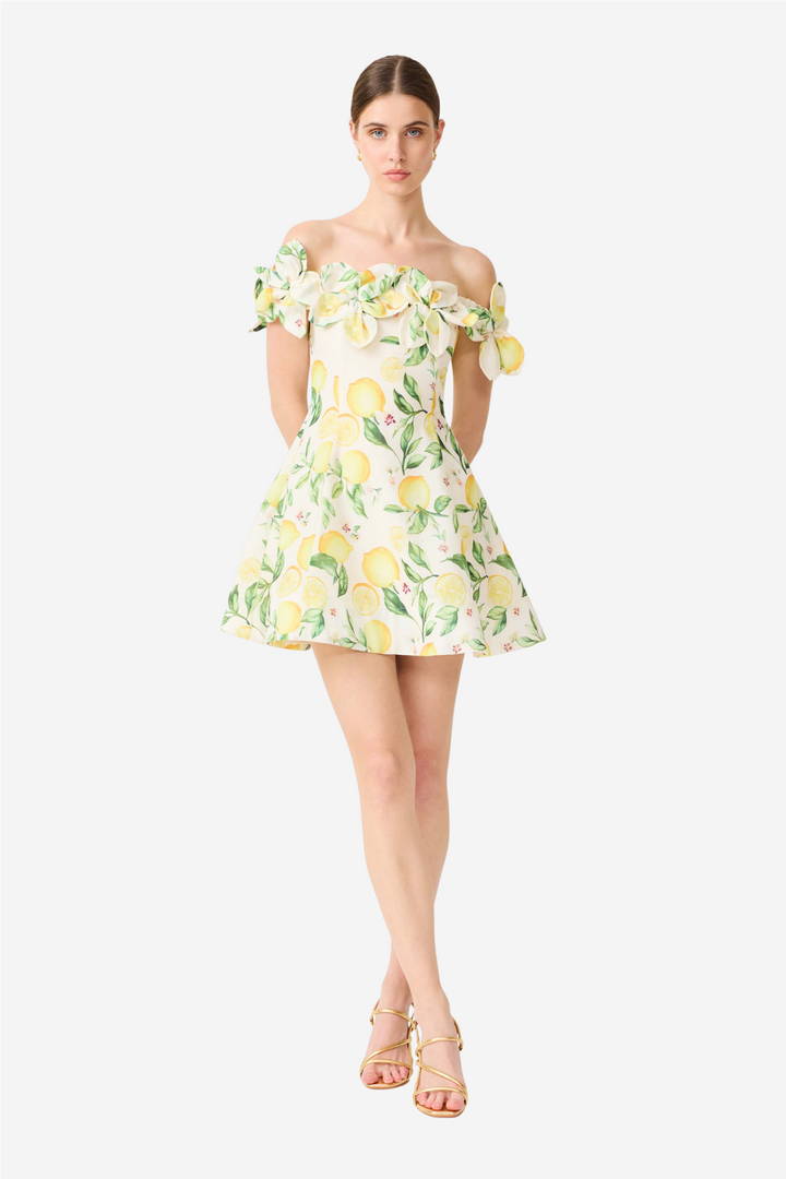 Hana Off Shoulder Mini Dress Yellow Multi