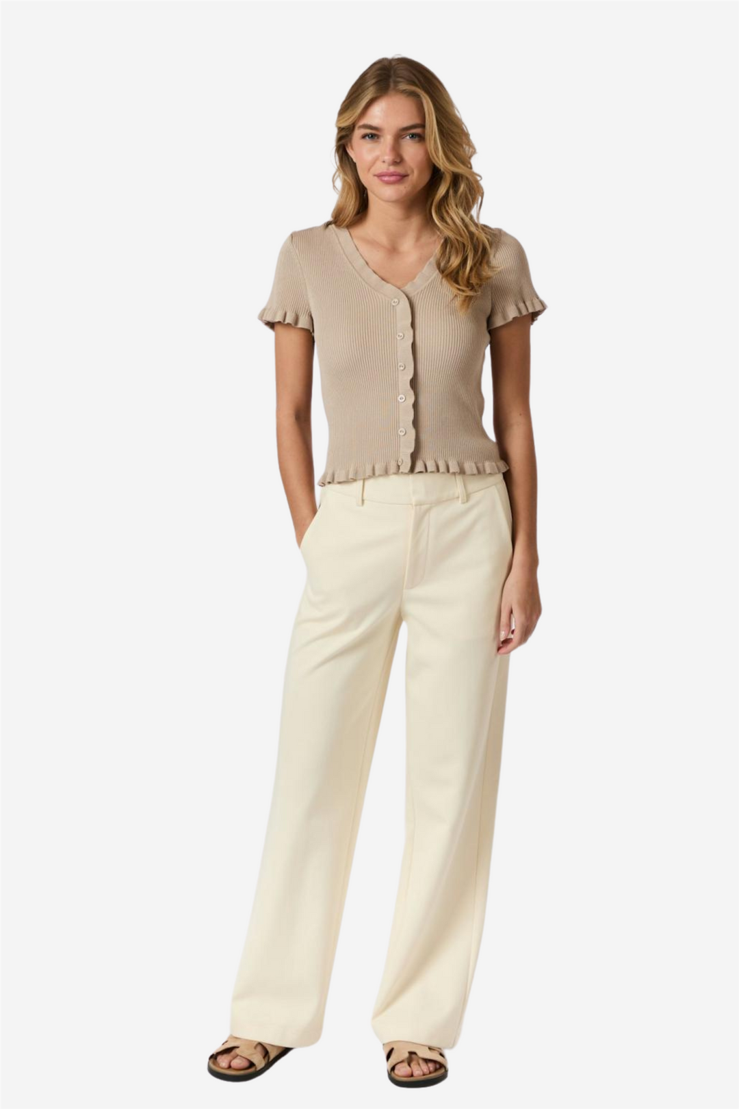 Esla frill knit tee sand