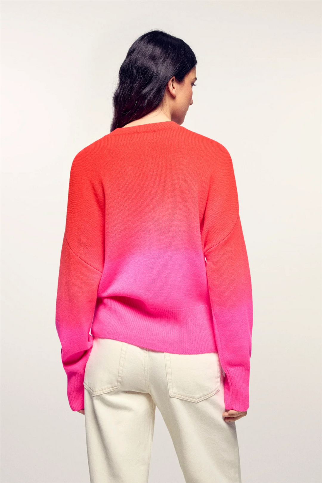 Pearl Embroidered Crewneck Sweater Fire Orange