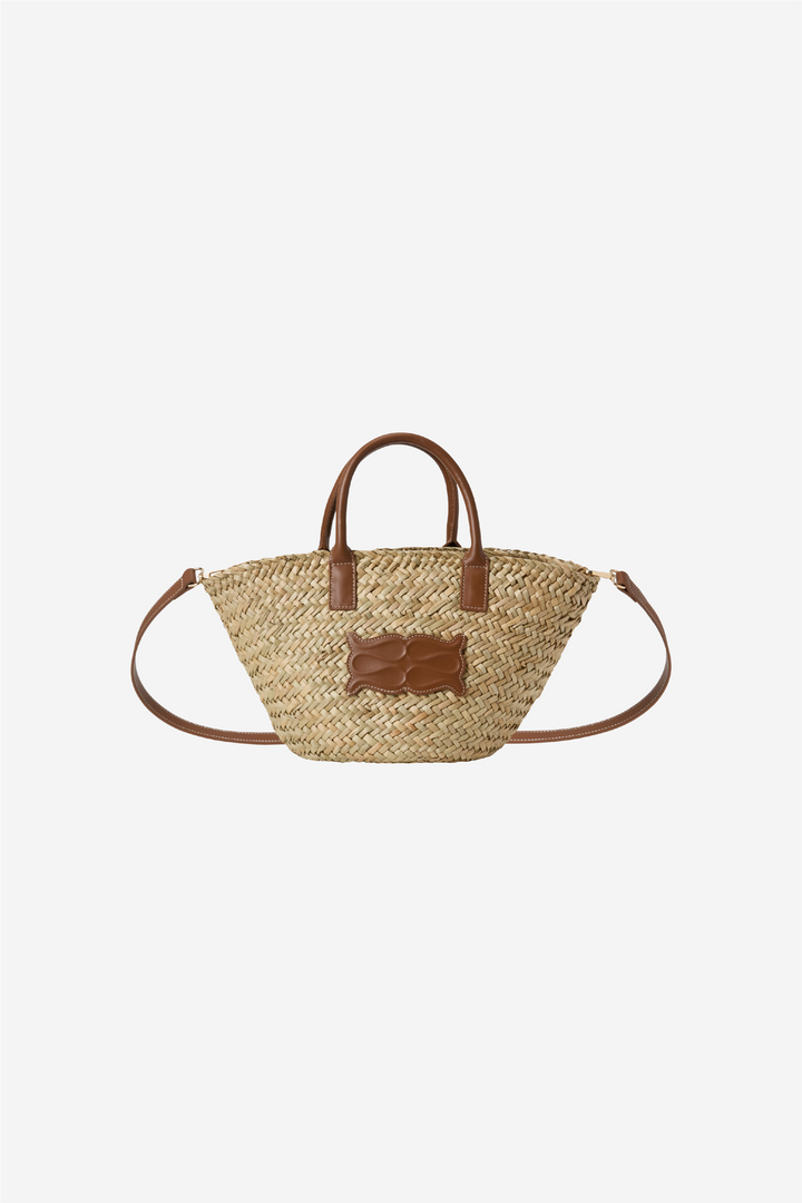 Small Monogram Straw Tote Cognac