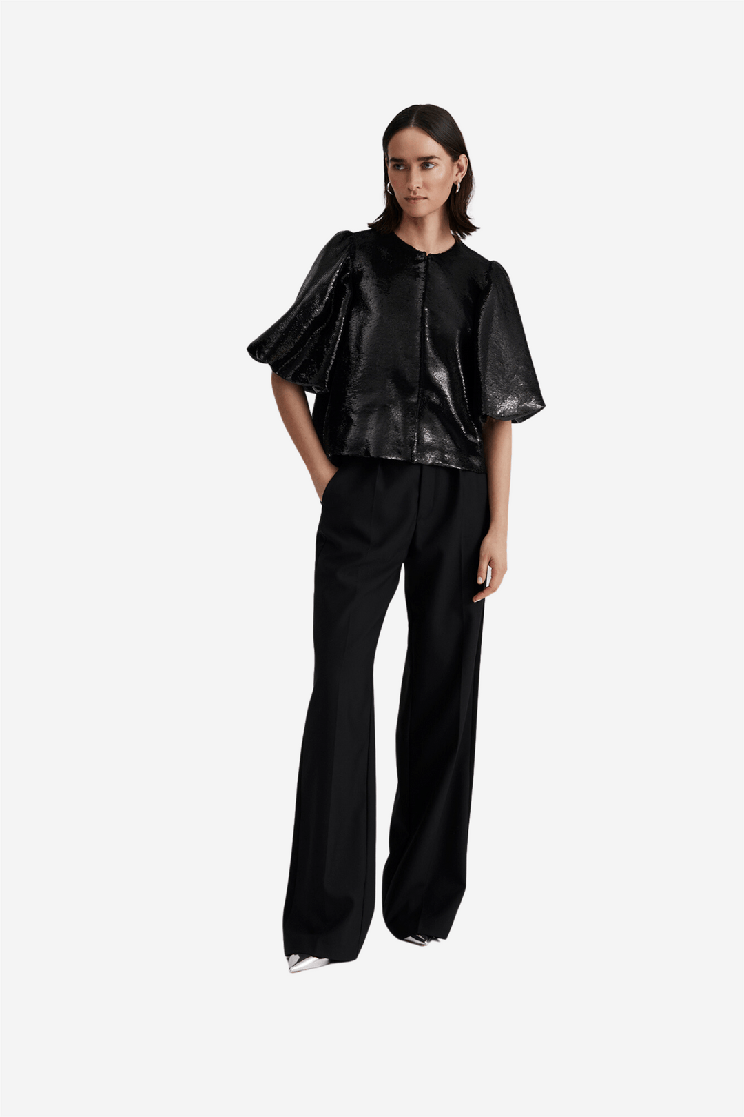 By Malina Bluser & Skjorter Cleo Pouf Sleeve Blouse Black Sequin