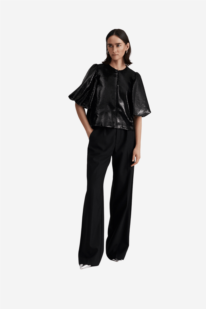 By Malina Bluser & Skjorter Cleo Pouf Sleeve Blouse Black Sequin