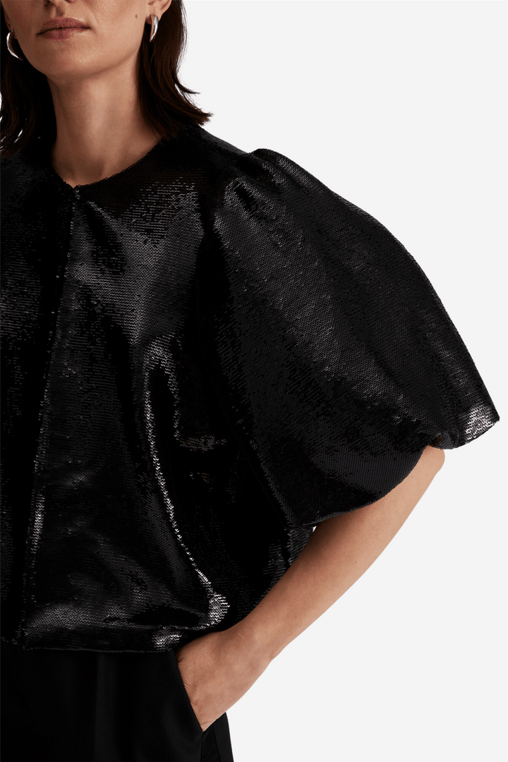 By Malina Bluser & Skjorter Cleo Pouf Sleeve Blouse Black Sequin
