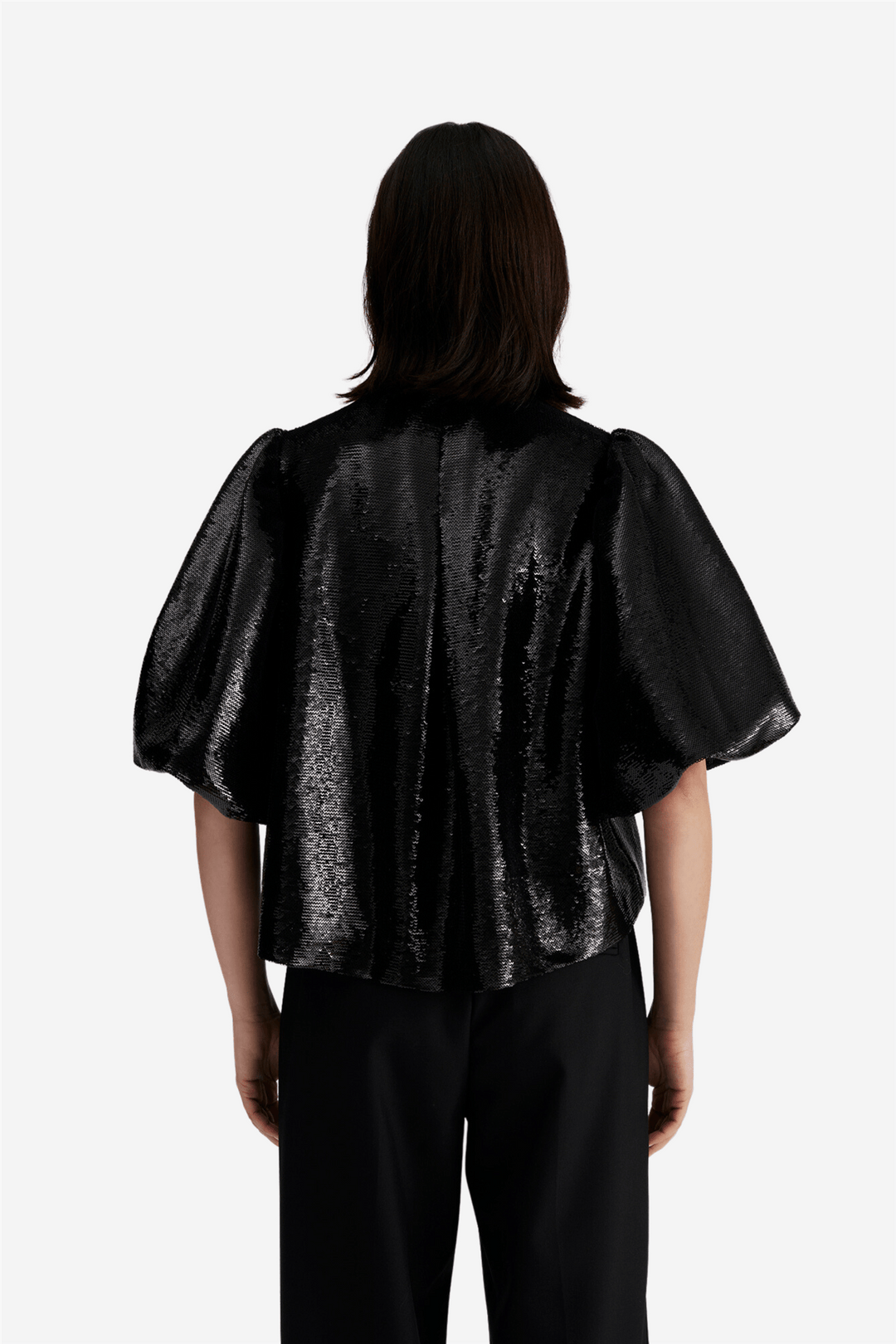 By Malina Bluser & Skjorter Cleo Pouf Sleeve Blouse Black Sequin