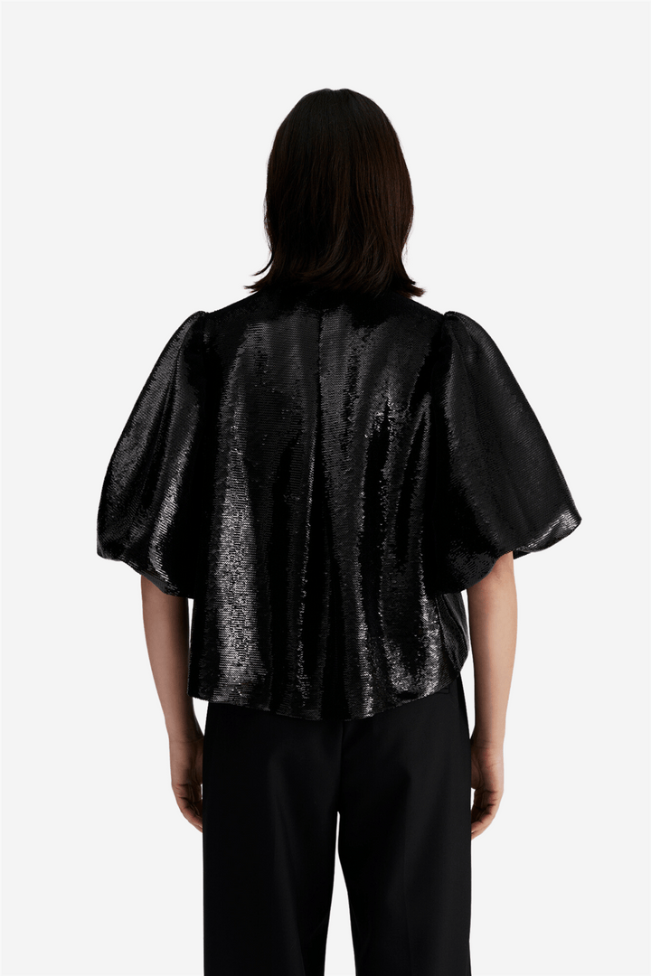 By Malina Bluser & Skjorter Cleo Pouf Sleeve Blouse Black Sequin
