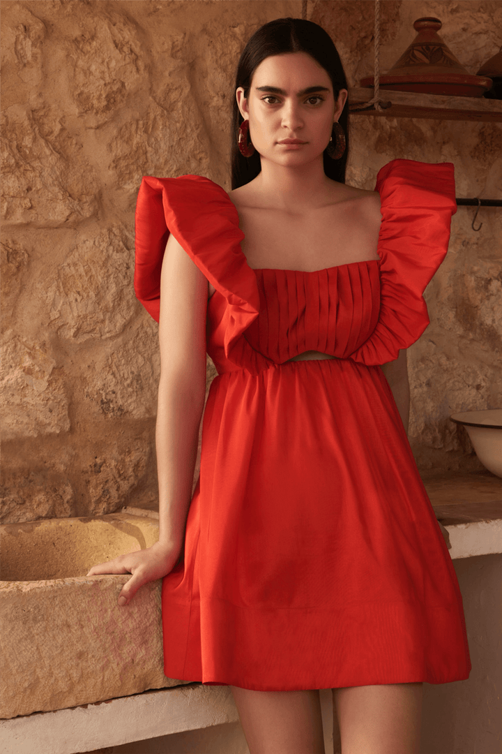 By Malina Kjoler & jumpsuits Bree Frill Detailed Mini Dress Summer Red