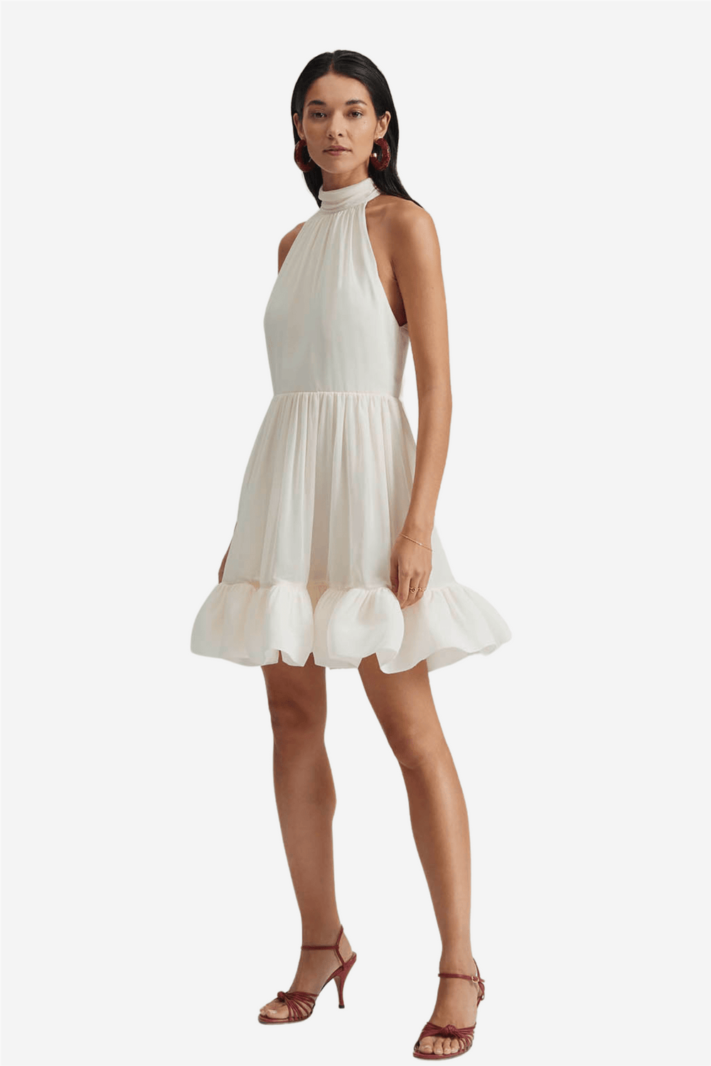 By Malina Kjoler & jumpsuits Fern Halterneck Ruffled Mini Dress White