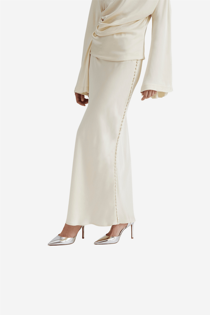 By Malina Skjørt Adaline button slip maxi skirt Vanilla