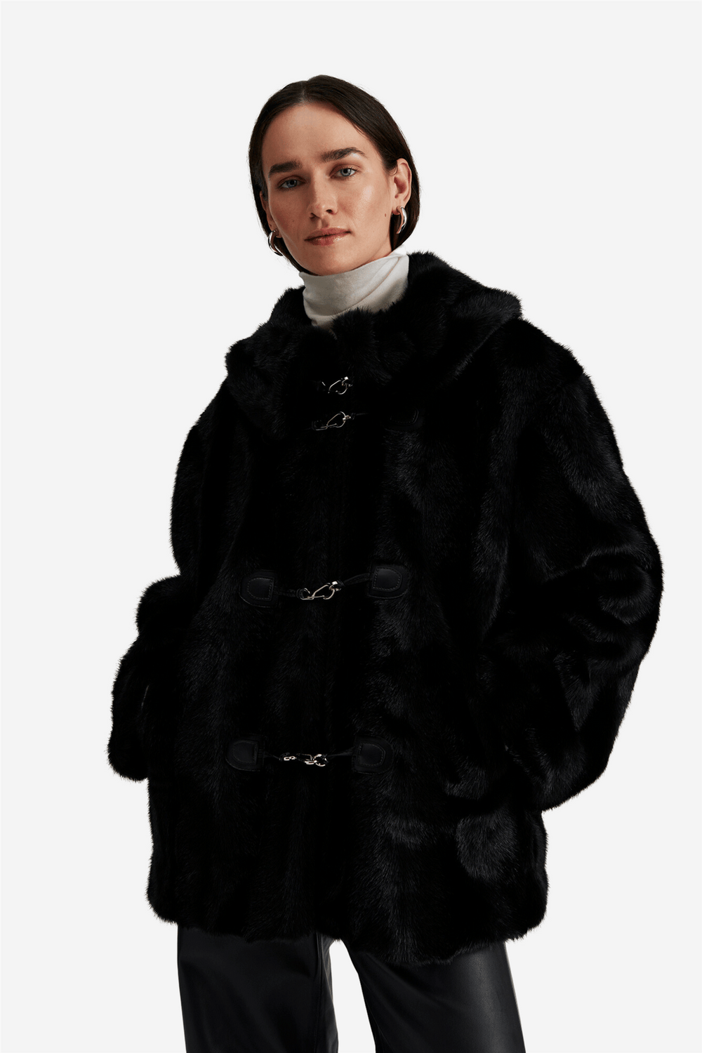 By Malina Yttertøy Danyelle Buckled Faux Fur Jacket Black