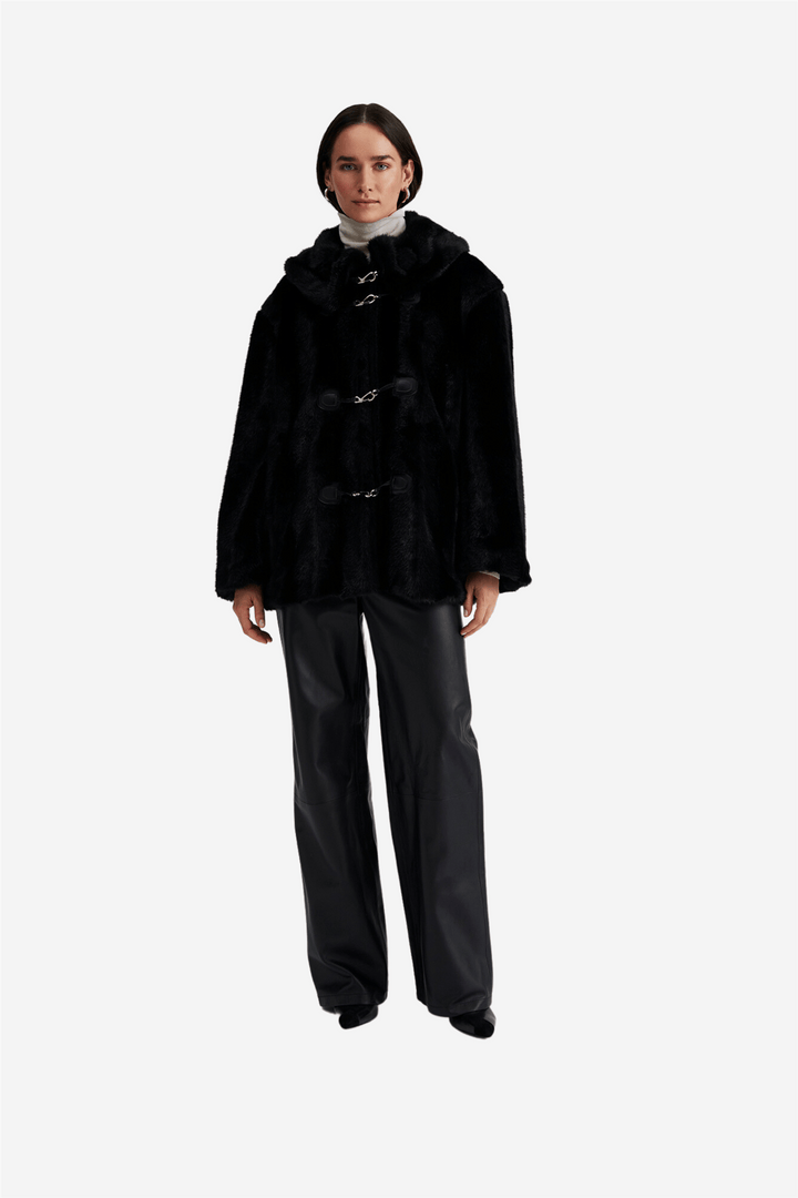 By Malina Yttertøy Danyelle Buckled Faux Fur Jacket Black