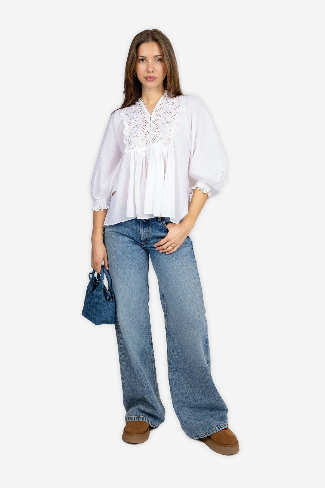 by TiMo Bluser &amp; Skjorter Cotton Slub Embroidery Blouse Perfect White