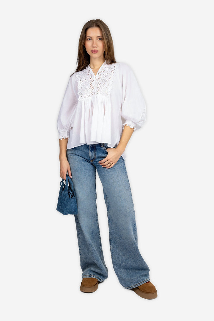 by TiMo Bluser &amp; Skjorter Cotton Slub Embroidery Blouse Perfect White