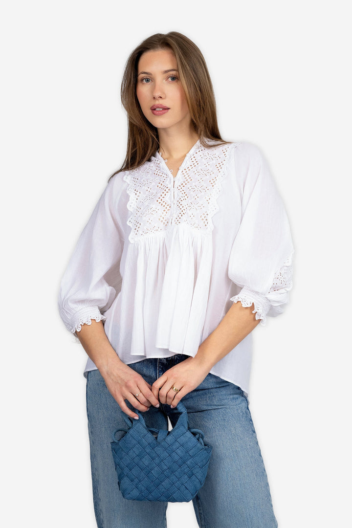 by TiMo Bluser &amp; Skjorter Cotton Slub Embroidery Blouse Perfect White
