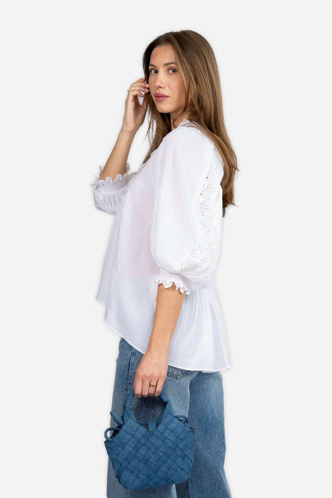 by TiMo Bluser &amp; Skjorter Cotton Slub Embroidery Blouse Perfect White