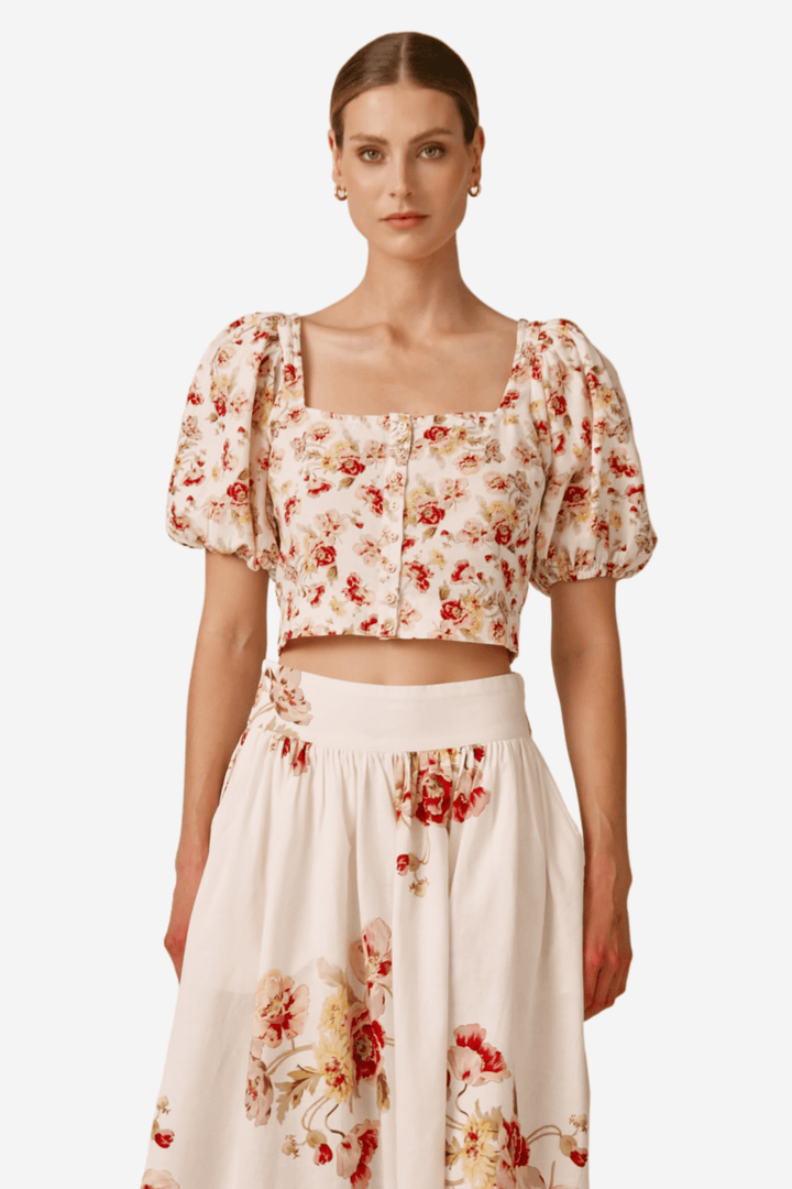 by TiMo Bluser & Skjorter Linen Cropped Top Mini Rosette