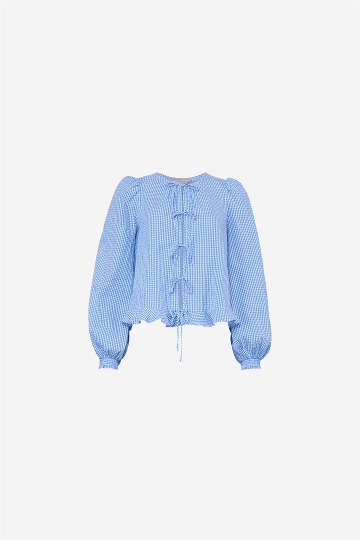 by TiMo Bluser & Skjorter Seersucker Bow Blouse Blue Checks