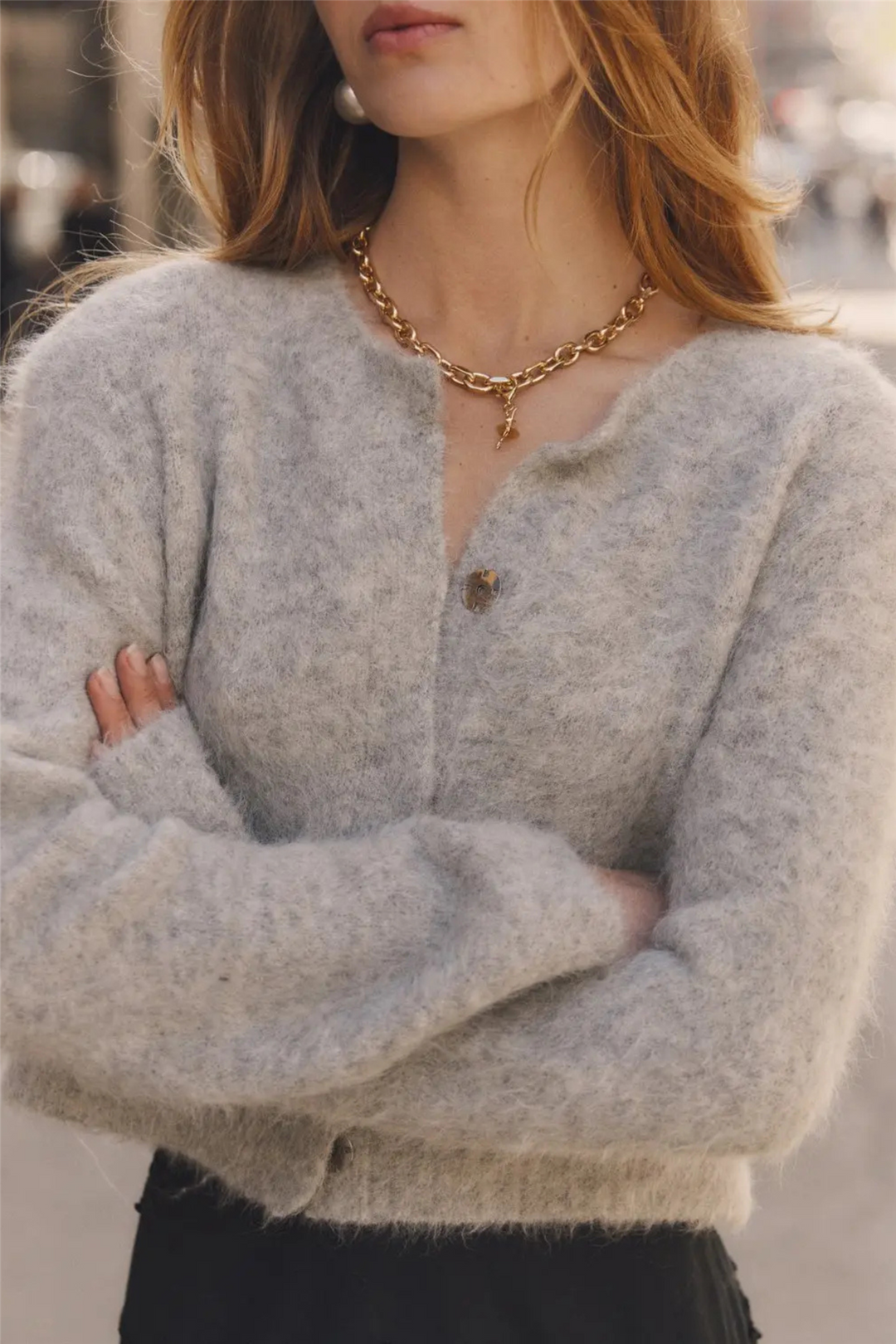 by TiMo Genser & Cardigan Hairy Knit Jacket Grey Melange