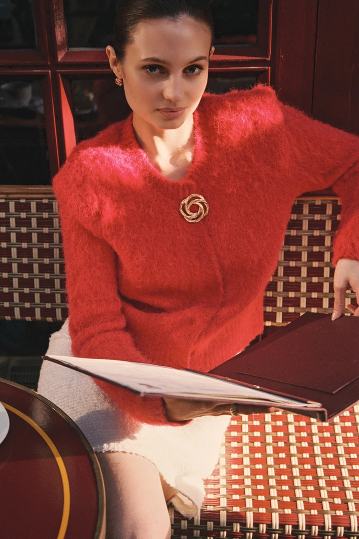 by TiMo Genser & Cardigan Hairy Knit Jacket Red