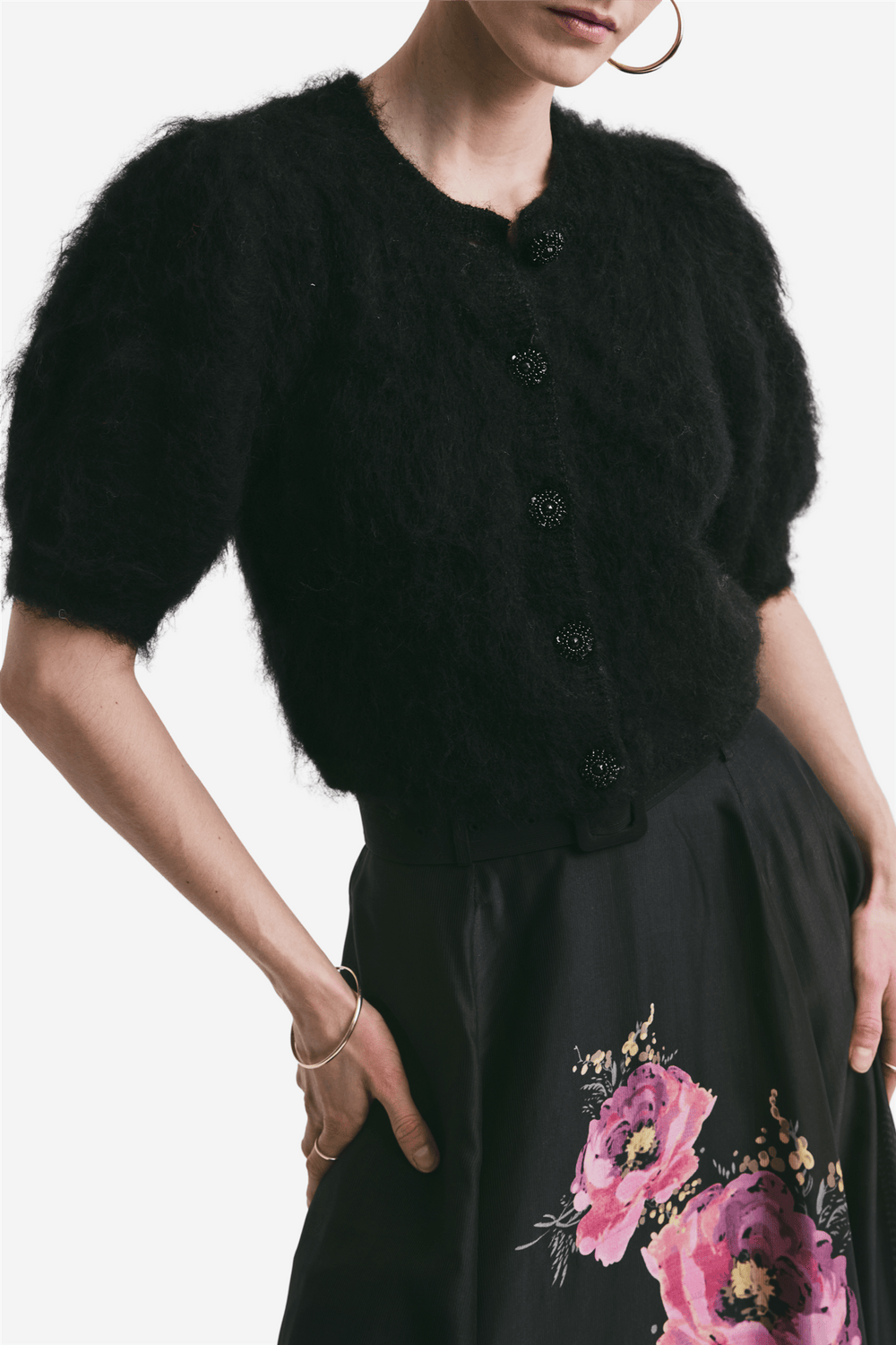 by TiMo Genser & Cardigan Hairy Knit Puffed Jacket Black