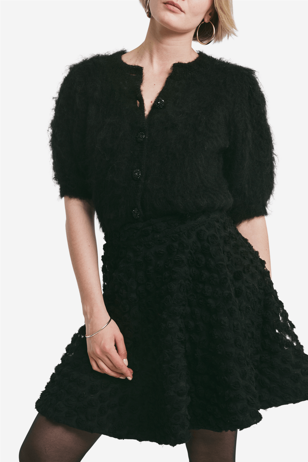 by TiMo Genser & Cardigan Hairy Knit Puffed Jacket Black