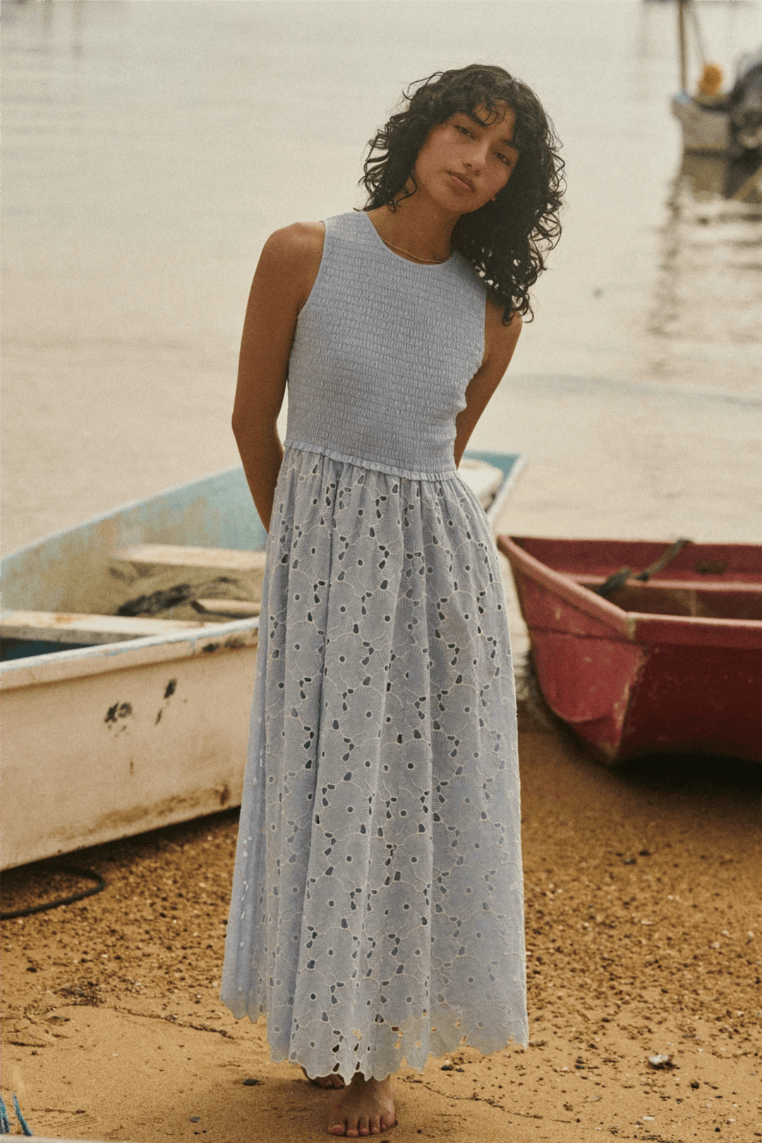 by TiMo Kjoler & jumpsuits Broderie Anglaise Smocking Dress Light Blue