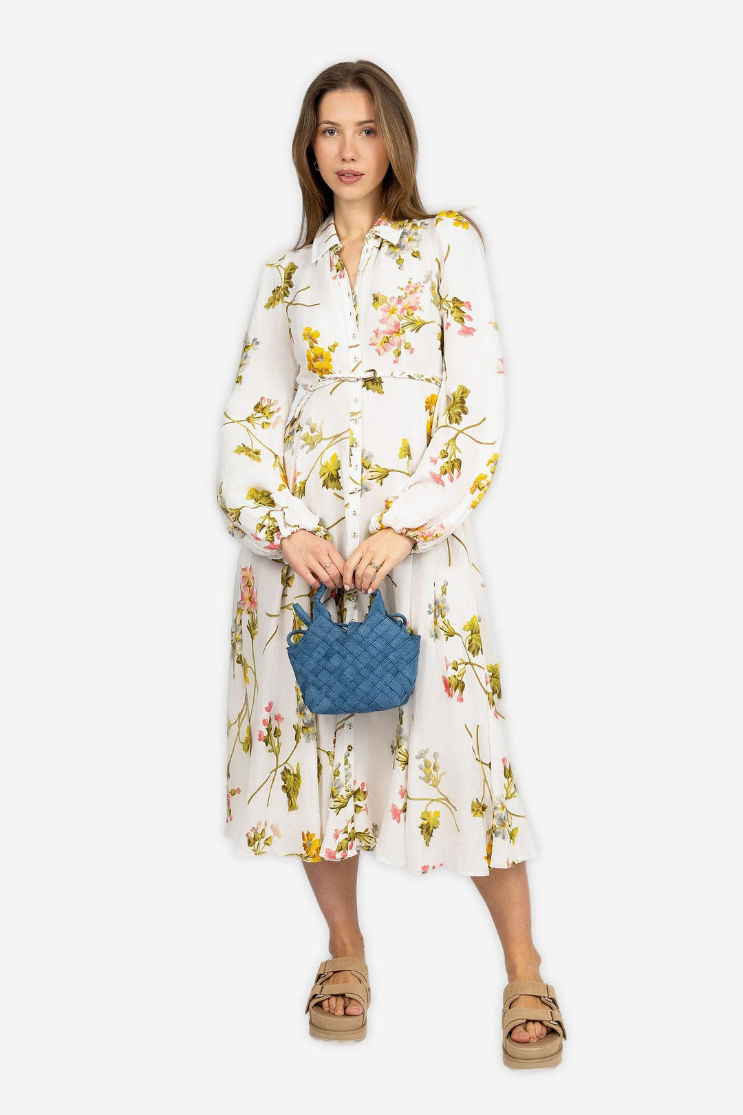 by TiMo Kjoler & jumpsuits Linen Collared Maxi Dress Botanical