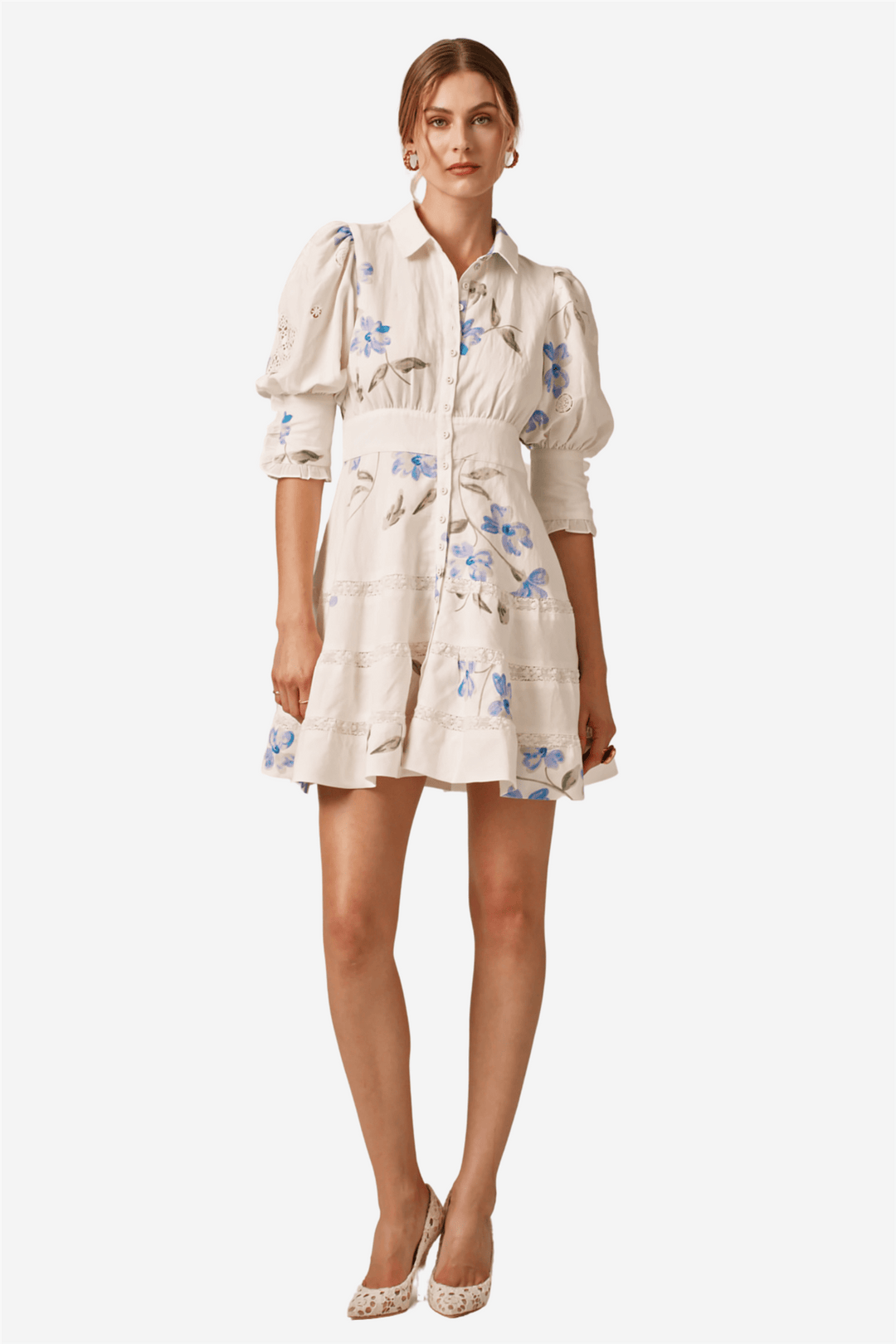 by TiMo Kjoler & jumpsuits Linen Embroidery Mini Dress Flowing Blossoms