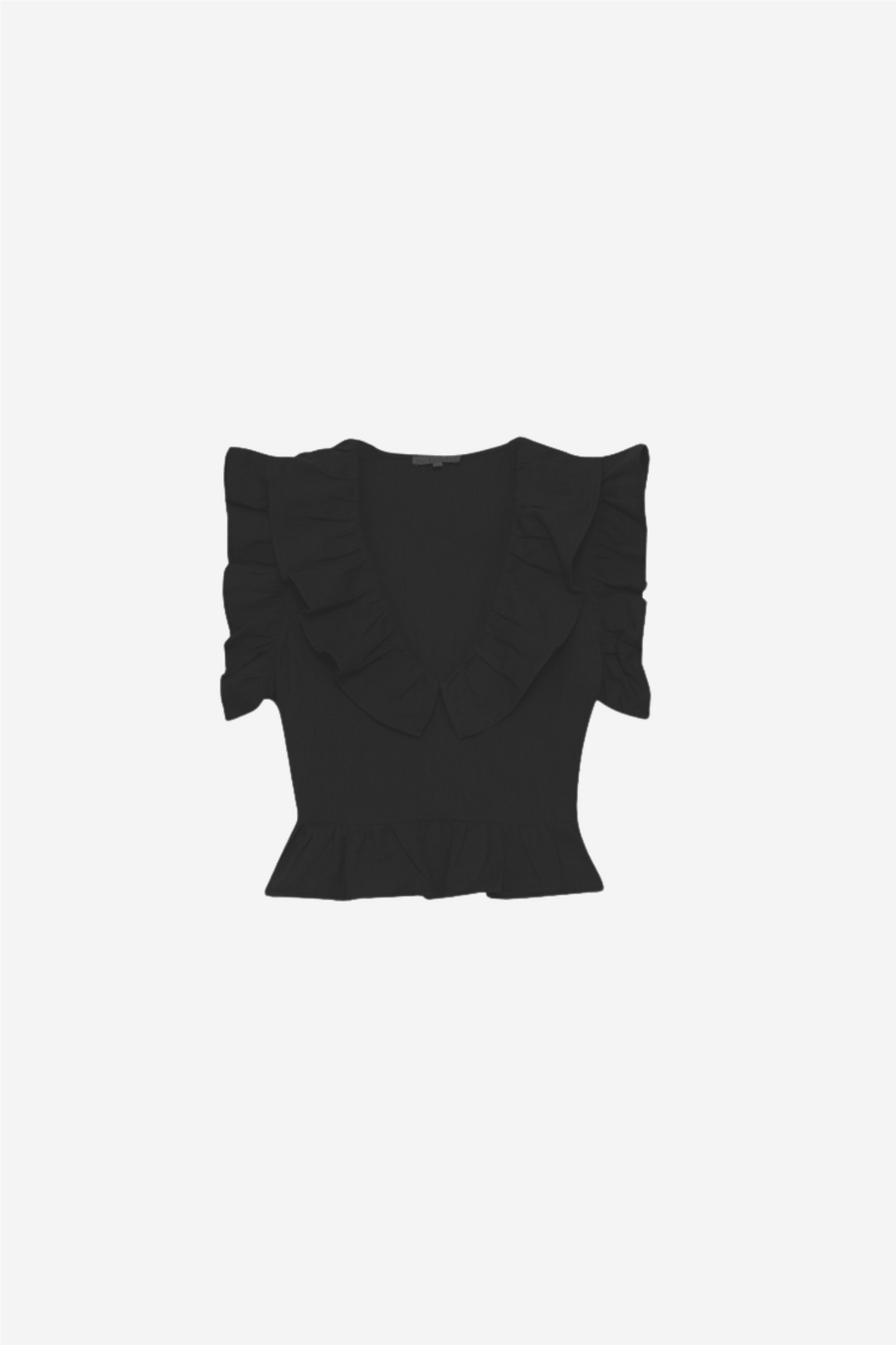 by TiMo Topper & t-skjorter Linen Ruffle Top Black