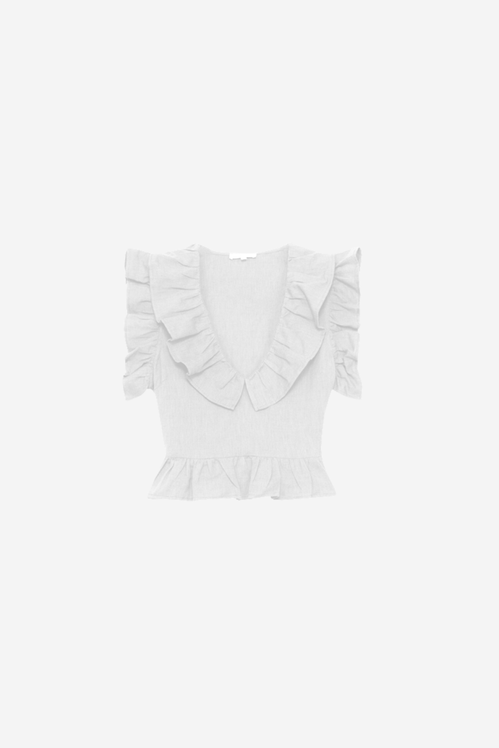 by TiMo Topper & t-skjorter Linen Ruffle Top White