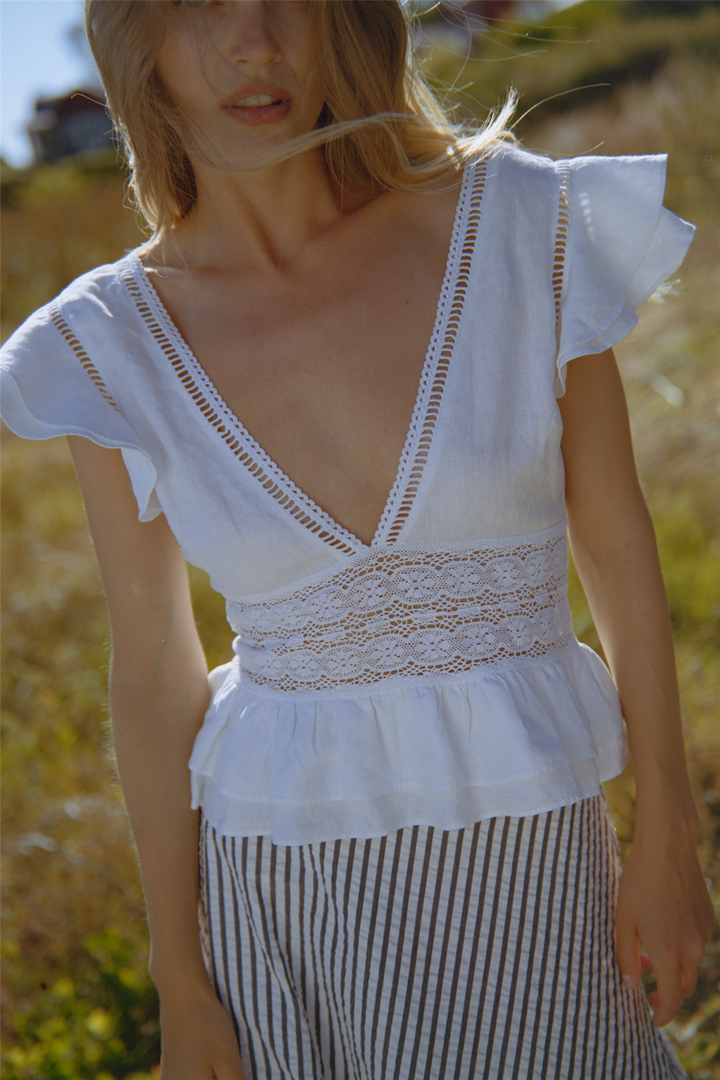by TiMo Topper & t-skjorter Linen Top White