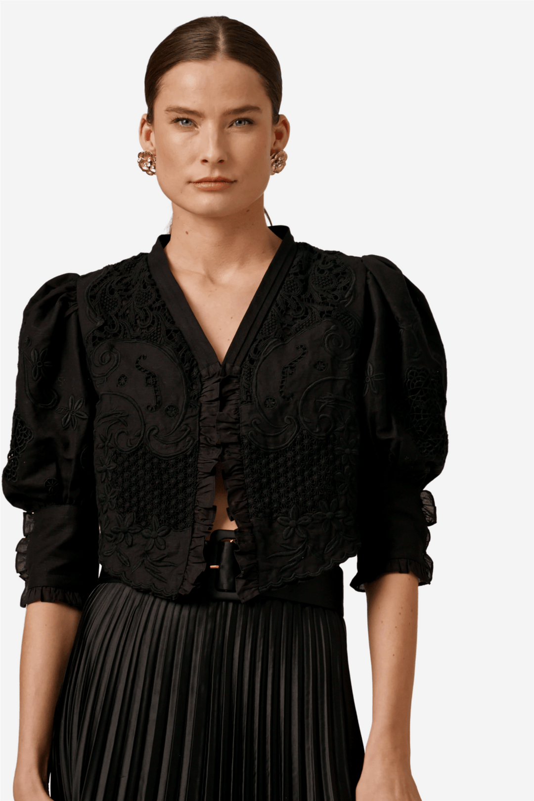 by TiMo Yttertøy Linen Embroidery Jacket Black
