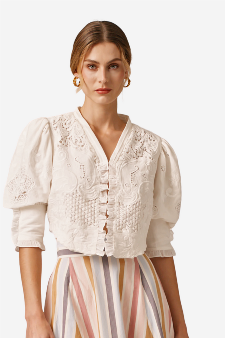 by TiMo Yttertøy Linen Embroidery Jacket White