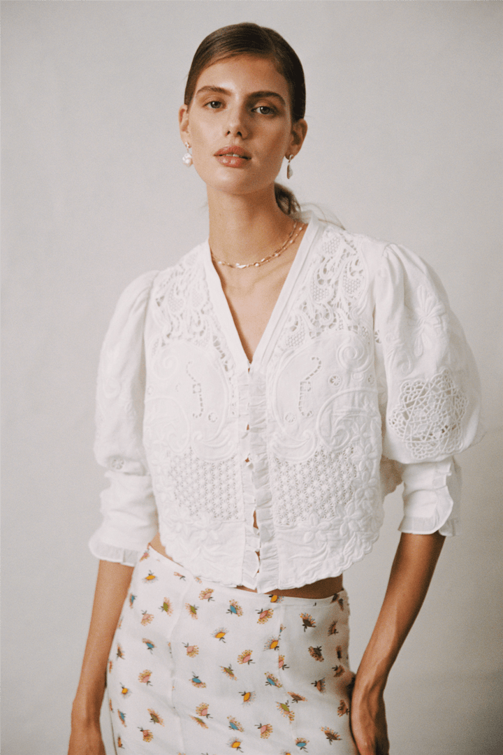 by TiMo Yttertøy Linen Embroidery Jacket White