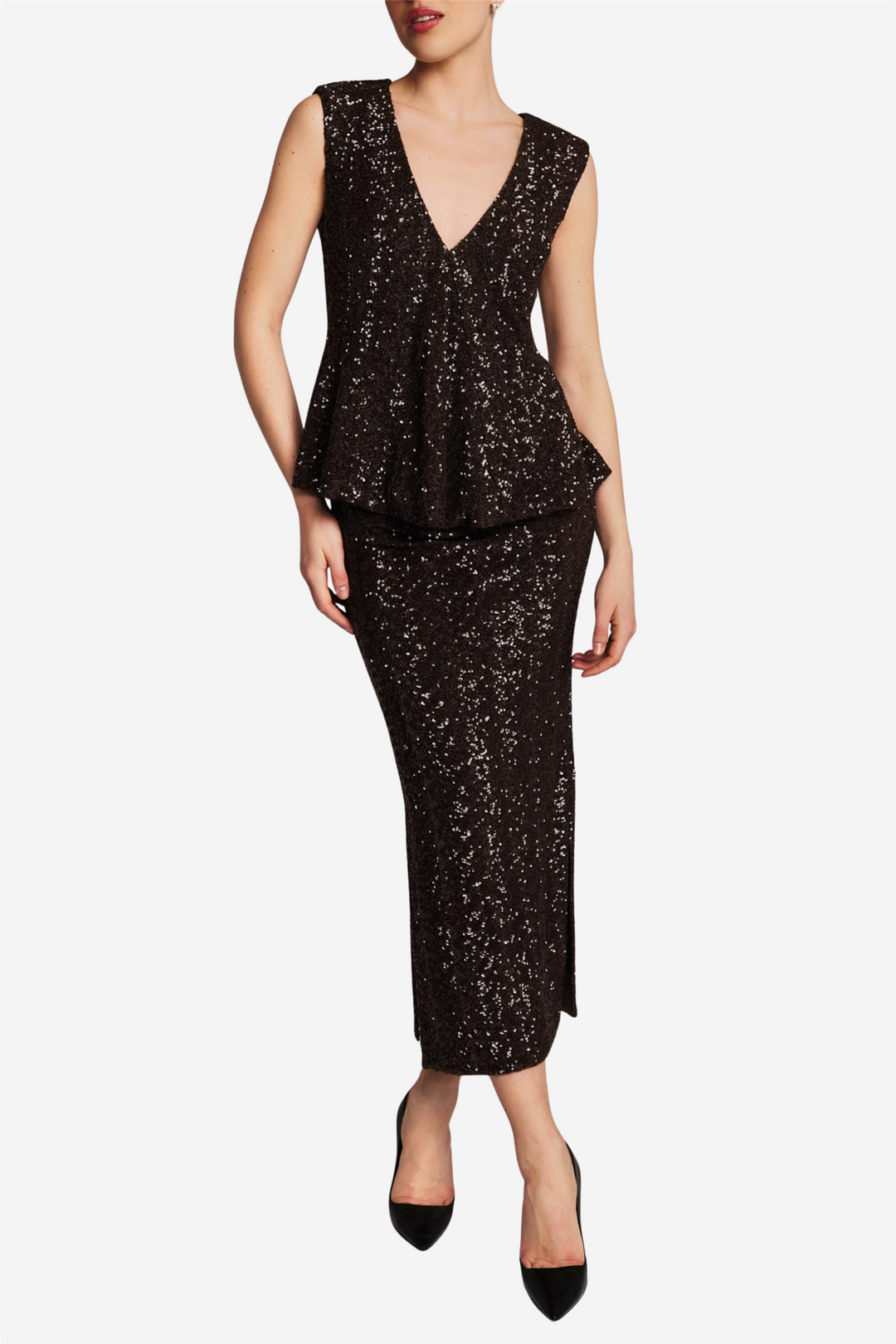 Beaded V-Neck Top Chocolate