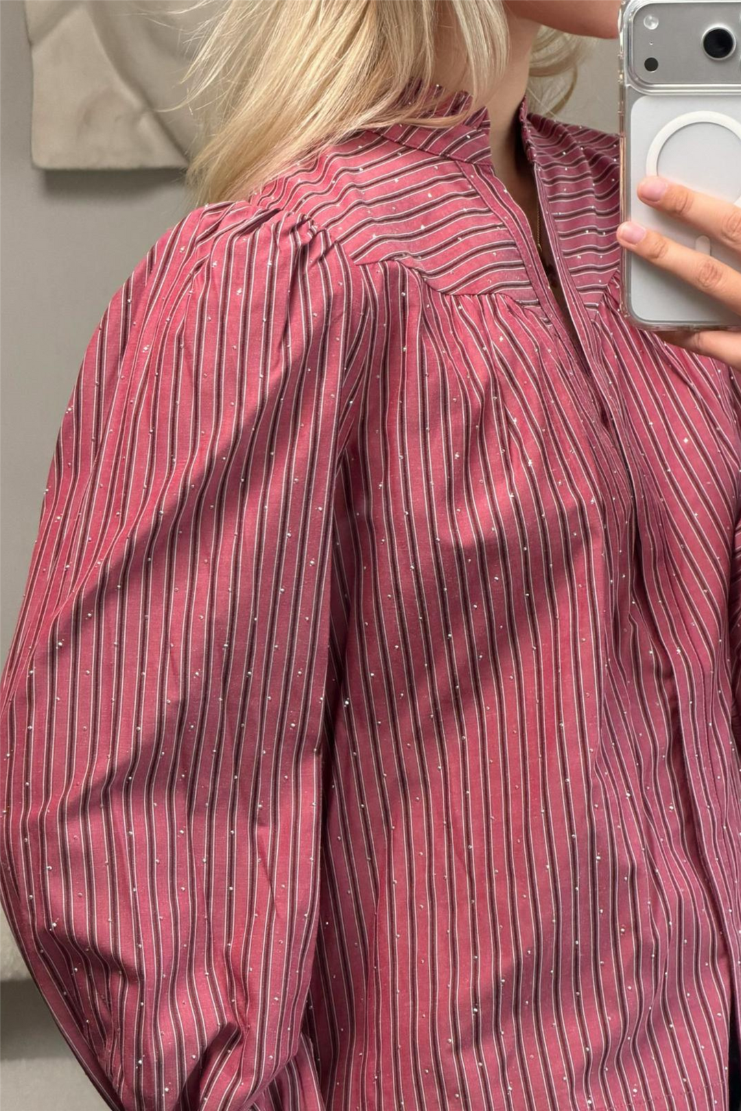 Astrida Soft Stripe Stone Blouse Dark Rose