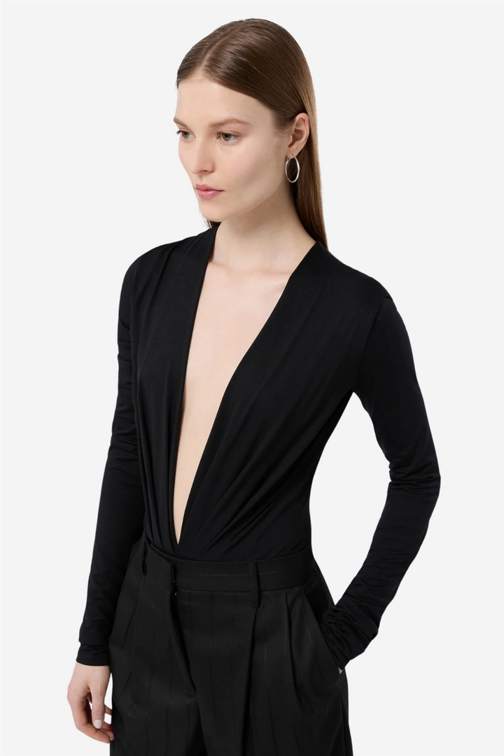 Zelda Bodysuit Deep V Neck Black